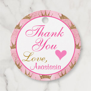 Girly Princess Pink and Gold Glitter Thank You Favour Tags