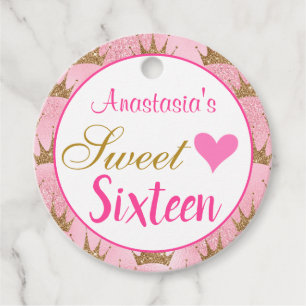Girly Princess Pink Gold Glitter Sweet Sixteen 16 Favour Tags