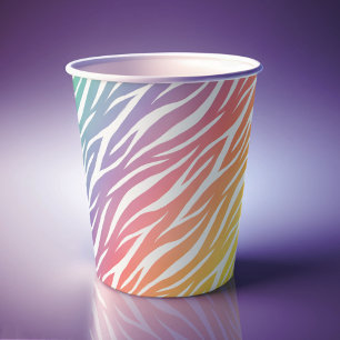 Girly Print Cute Trendy Cool Funny Zebra Rainbow Paper Cups
