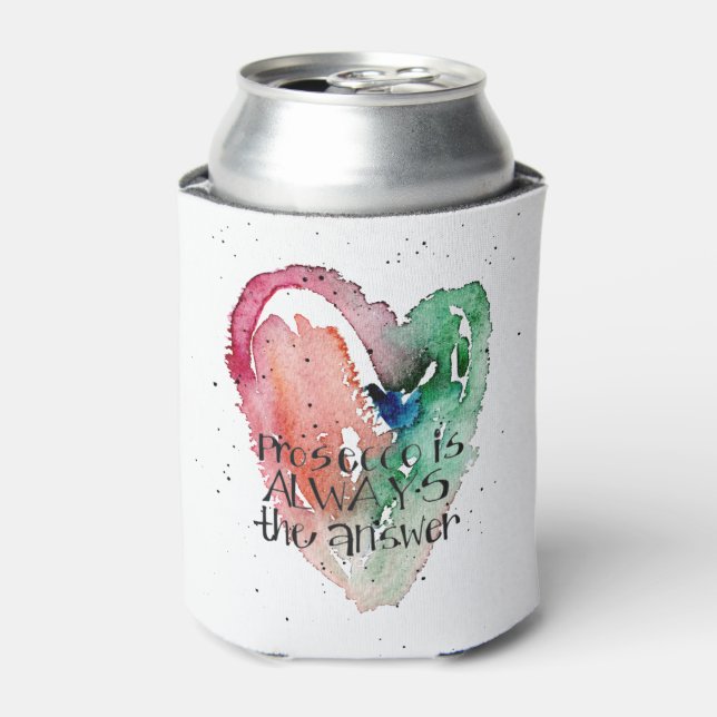 Girly Prosecco Lover Celebration Watercolor Can Cooler (Can Front)