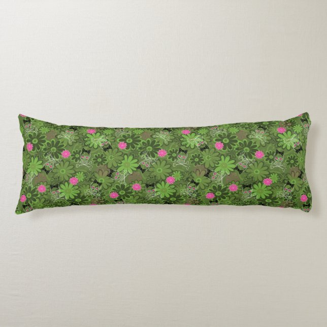 Girly Punk Skulls on Flower Camo background Body Cushion (Front)