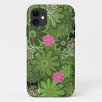 Girly Punk Skulls on Flower Camo background