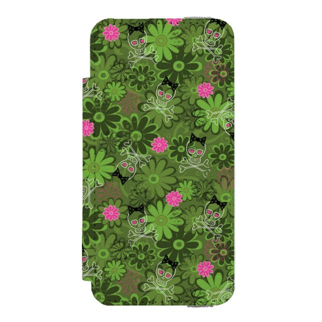 Girly Punk Skulls on Flower Camo background Incipio iPhone Wallet Case (Folio Front)