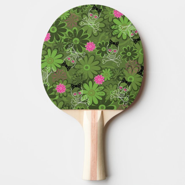 Girly Punk Skulls on Flower Camo background Ping Pong Paddle (Front)