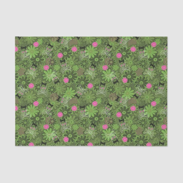 Girly Punk Skulls on Flower Camo background Tissue Paper (Front)