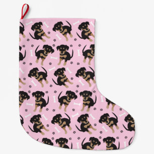 Girly Puppy Pattern Pink Large Christmas Stocking