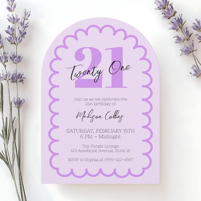 Girly Purple 21st Simple Wavy Birthday Party Arch Invitation (Girly Purple 21st Simple Wavy Birthday Party Arch Invitation)