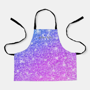 Girly Purple and Pink Glitter Monogram Name    Apr Apron