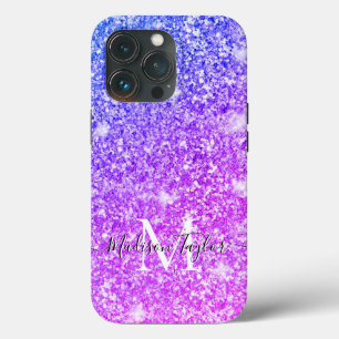 Girly Purple and Pink Glitter Monogram Name    iPhone 13 Pro Case