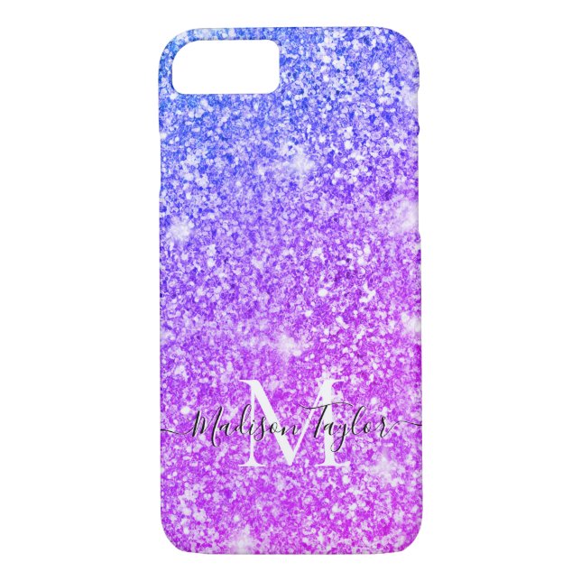 Girly Purple and Pink Glitter Monogram Name    Case-Mate iPhone Case (Back)