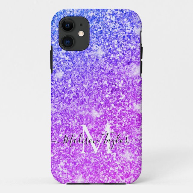 Girly Purple and Pink Glitter Monogram Name    Case-Mate iPhone Case (Back)
