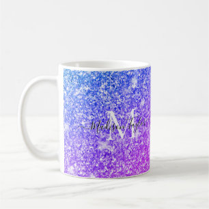 Girly Purple and Pink Glitter Monogram Name Coffee Mug