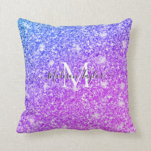 Girly Purple and Pink Glitter Monogram Name    Cushion
