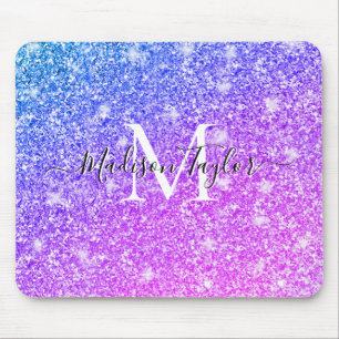 Girly Purple and Pink Glitter Monogram Name    Mouse Mat
