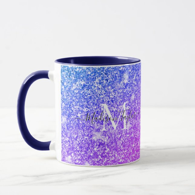 Girly Purple and Pink Glitter Monogram Name    Mug (Left)