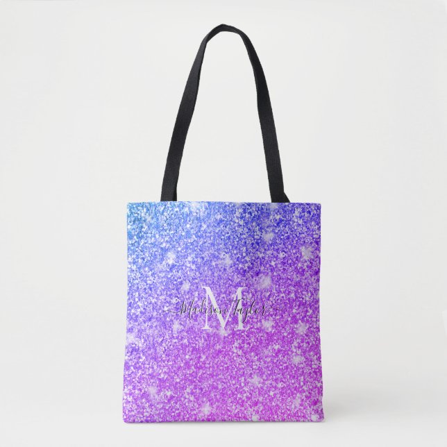 Girly Purple and Pink Glitter Monogram Name    Tote Bag (Front)