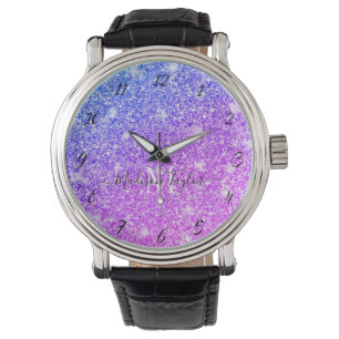 Girly Purple and Pink Glitter Monogram Name        Watch