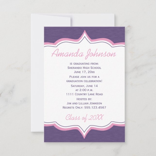 Girly Purple and Pink Graduation Party Invitation (Front)