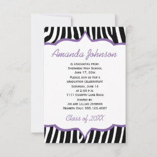 Girly Purple and Zebra Print Graduation Party Invitation