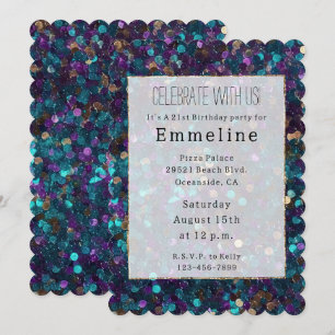 Girly Purple Aqua Gold Mermaid Sparkle Invitation