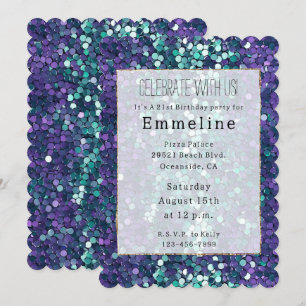 Girly Purple Aqua Mermaid Sparkle Invitation