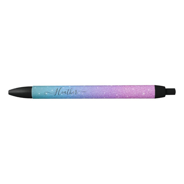 Girly Purple Blue Glitter Black Ink Pen (Front)