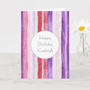 Girly Purple Blush Pink Red Stripes Birthday Card