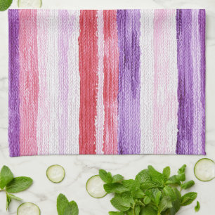 Girly Purple Blush Pink Red Stripes Bridal Shower Tea Towel