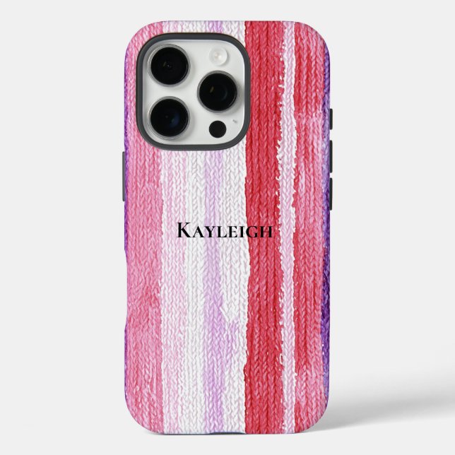 Girly Purple Blush Pink Red Stripes Case-Mate iPhone Case (Back)