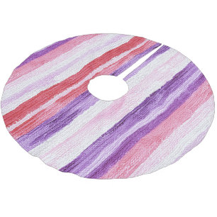 Girly Purple Blush Pink Red Stripes Christmas Brushed Polyester Tree Skirt