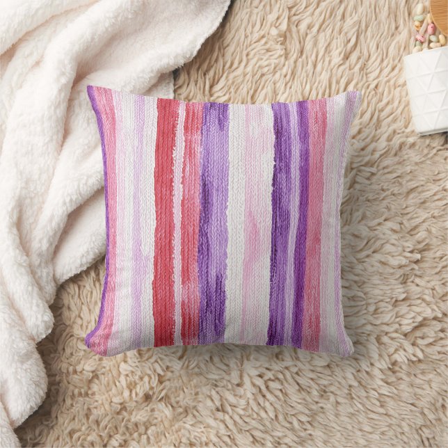 Girly Purple Blush Pink Red Stripes Christmas Cushion (Blanket)