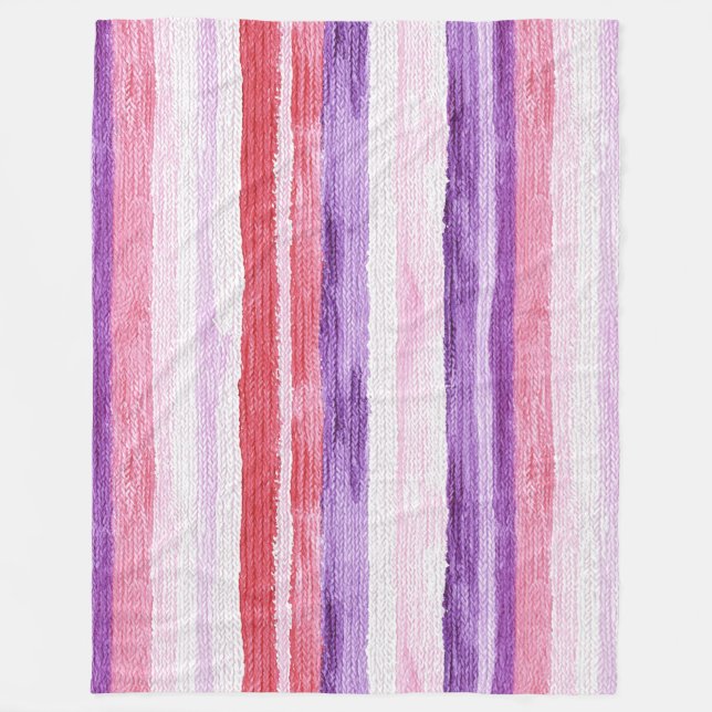 Girly Purple Blush Pink Red Stripes Christmas Fleece Blanket (Front)