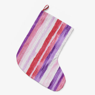 Girly Purple Blush Pink Red Stripes Christmas Large Christmas Stocking