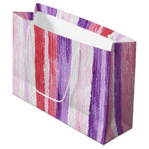Girly Purple Blush Pink Red Stripes Christmas Large Gift Bag