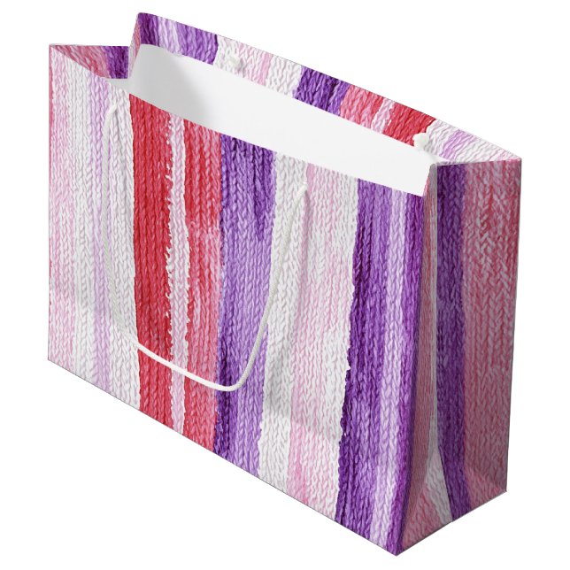 Girly Purple Blush Pink Red Stripes Christmas Large Gift Bag (Front Angled)