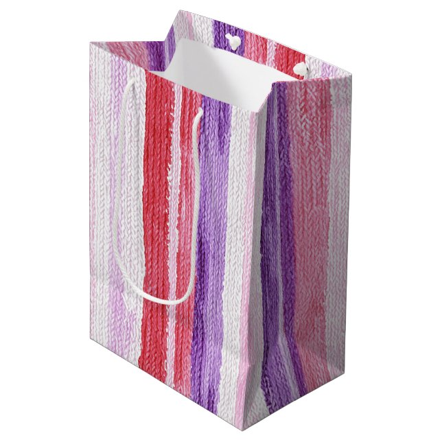 Girly Purple Blush Pink Red Stripes Christmas Medium Gift Bag (Front Angled)