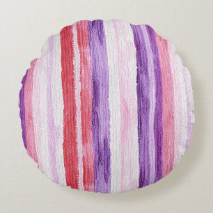 Girly Purple Blush Pink Red Stripes Christmas Round Cushion