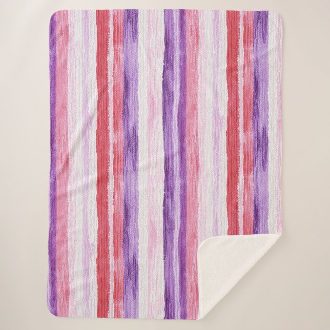 Girly Purple Blush Pink Red Stripes Christmas Sherpa Blanket (Front)