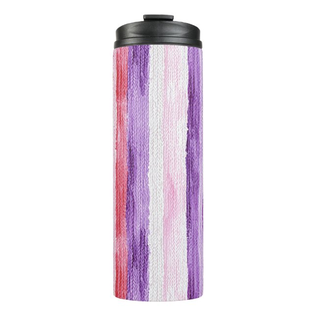 Girly Purple Blush Pink Red Stripes Christmas Thermal Tumbler (Front)
