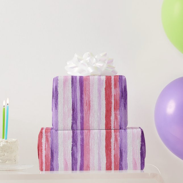 Girly Purple Blush Pink Red Stripes Wrapping Paper (Party Gifts)
