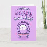 Girly Purple Cartoon Budgie Pun Birthday