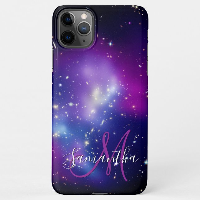 Girly Purple Celestial Photo Monogram iPhone Case (Back)