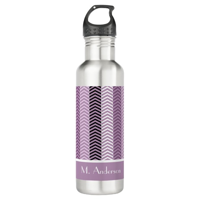 Girly Purple Chevron Stripes Pattern With Name 710 Ml Water Bottle (Front)