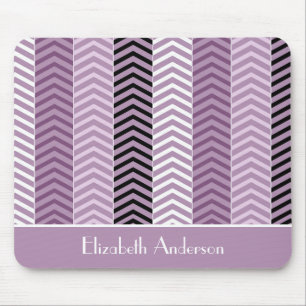 Girly Purple Chevron Stripes Pattern With Name Mouse Mat