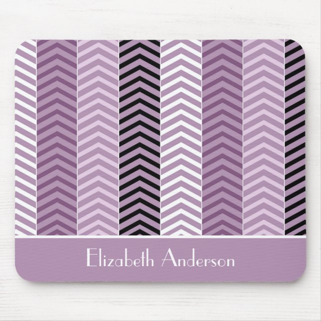 Girly Purple Chevron Stripes Pattern With Name Mouse Mat (Front)
