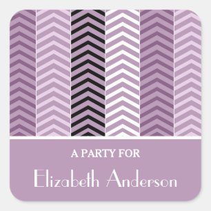 Girly Purple Chevron Stripes Pattern With Name Square Sticker