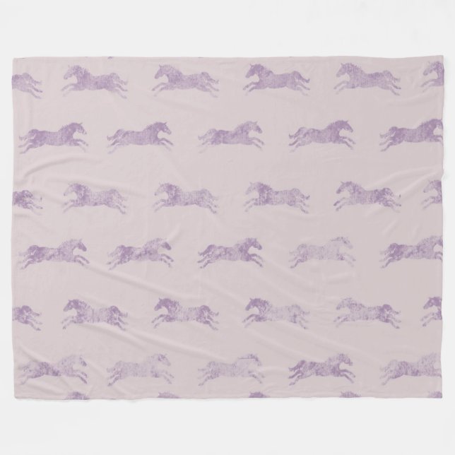 Girly Purple Classic Equestrian Horses Fleece Blanket (Front (Horizontal))