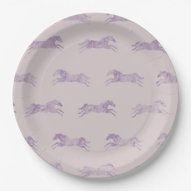 Girly Purple Classic Equestrian Horses Paper Plate (Front)