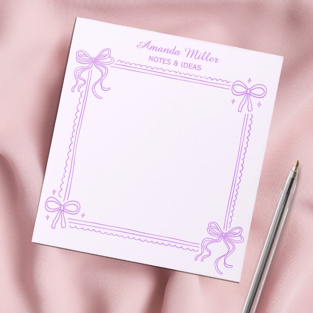 Girly Purple Coquette Bow Personalised Name Notepad (Creator Uploaded)