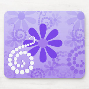 Girly Purple Daisy Retro Flower Pattern Mouse Mat